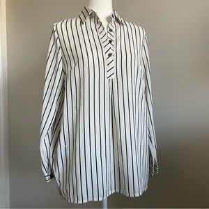 RARE Daorae Striped Tunic Top, Lightweight, Ling Sleeve, Roll up Tabs, Pockets